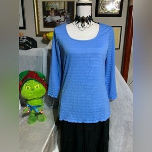 Ella by Rafealla Blue Lettuce Trim Blouse